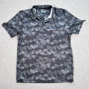 PGA Tour Golf Polo Men's Large Black Gray Camo Short Sleeve Collared Shirt